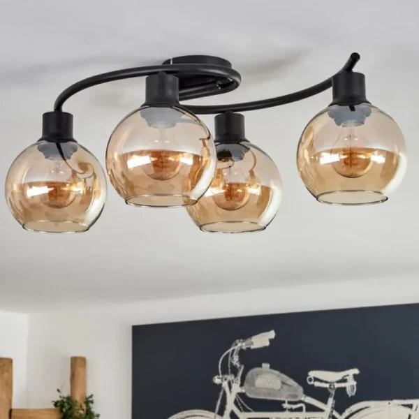 hofstein Plafonnier - Verre Koyoto Ambre, 4 lumières* Lampes En Verre