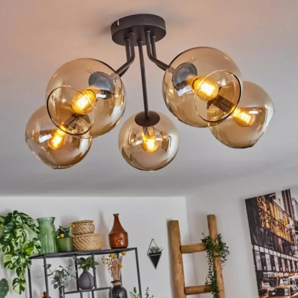 hofstein Plafonnier - Verre Koyoto Ambre, 5 lumières* Lampes En Verre