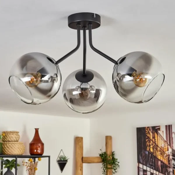 hofstein Plafonnier - Verre Koyoto Noir, 3 lumières* Lampes Modernes