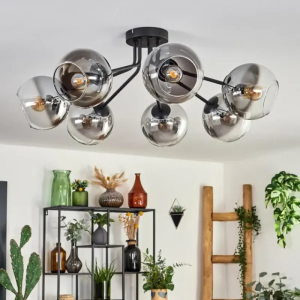hofstein Plafonnier - Verre Koyoto Clair, Fumé, 7 lumières* Lampes Modernes