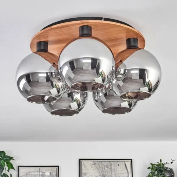 hofstein Plafonnier - Verre Koyoto Écru, Noir, 5 lumières* Lampes Modernes