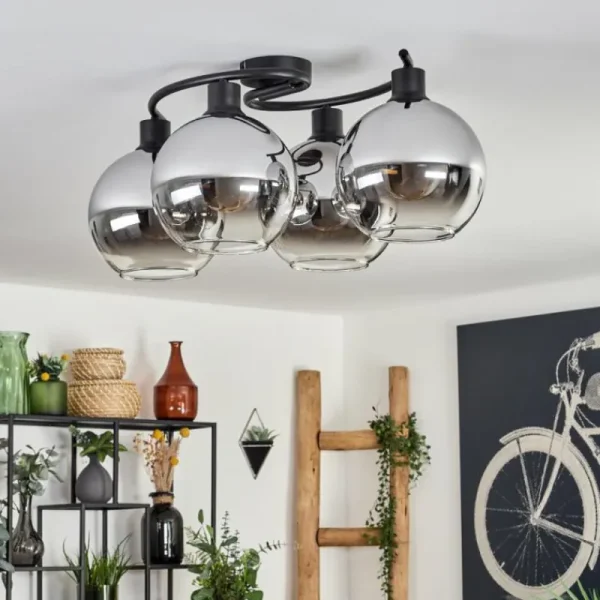 hofstein Plafonnier - Verre Koyoto Chrome, Clair, Fumé, 4 lumières* Lampes Modernes