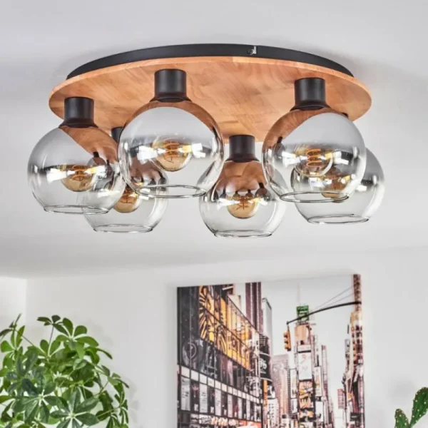 hofstein Plafonnier - Verre Koyoto Écru, Noir, 6 lumières* Lampes Modernes