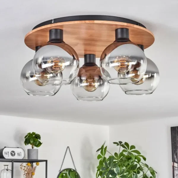 hofstein Plafonnier - Verre Koyoto Écru, Noir, 5 lumières* Lampes Modernes