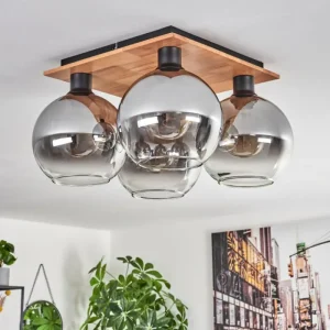 hofstein Plafonnier - Verre Koyoto Écru, Noir, 4 lumières* Lampes Modernes