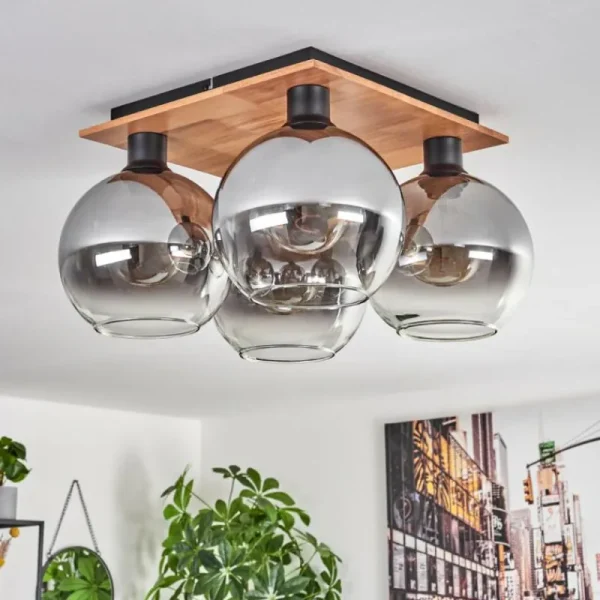 hofstein Plafonnier - Verre Koyoto Écru, Noir, 4 lumières* Lampes Modernes
