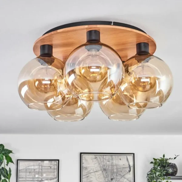 hofstein Plafonnier - Verre Koyoto Écru, Noir, 5 lumières* Lampes Modernes