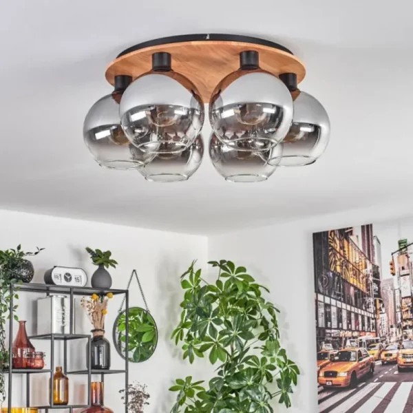 hofstein Plafonnier - Verre Koyoto Écru, Noir, 6 lumières* Lampes Modernes
