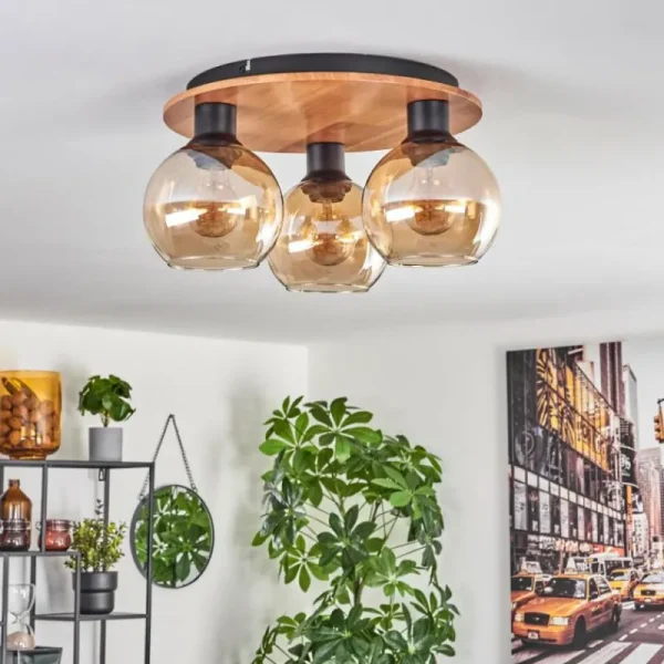 hofstein Plafonnier - Verre Koyoto Écru, Noir, 3 lumières* Lampes Modernes