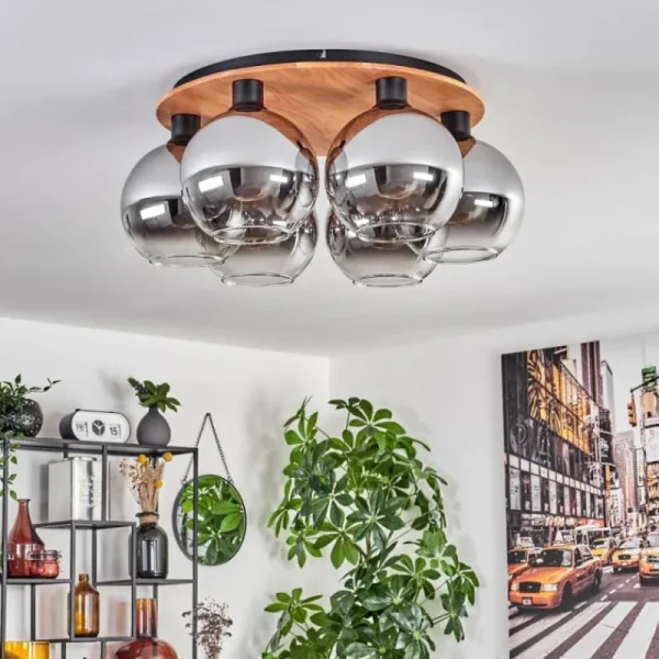 hofstein Plafonnier - Verre Koyoto Écru, Noir, 6 lumières* Lampes Modernes
