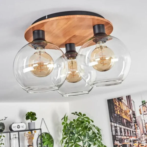 hofstein Plafonnier - Verre Koyoto Écru, Noir, 3 lumières* Lampes Modernes