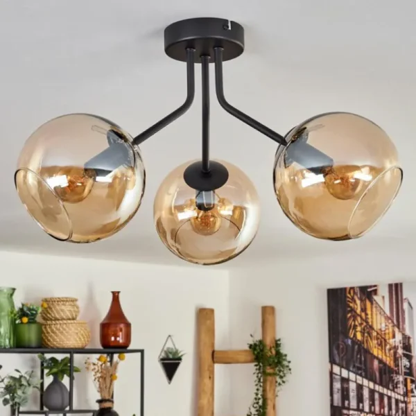 hofstein Plafonnier - Verre Koyoto Ambre, 3 lumières* Lampes En Verre