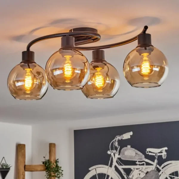 hofstein Plafonnier - Verre Koyoto Ambre, 4 lumières* Lampes En Verre