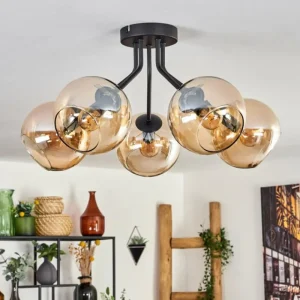 hofstein Plafonnier - Verre Koyoto Ambre, 5 lumières* Lampes En Verre
