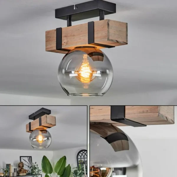 hofstein Plafonnier - Verre Montgomery Écru, Noir, 1 lumière* Lampes Modernes