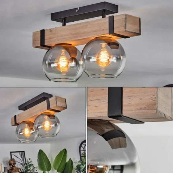 hofstein Plafonnier - Verre Montgomery Écru, Noir, 2 lumières* Lampes Modernes