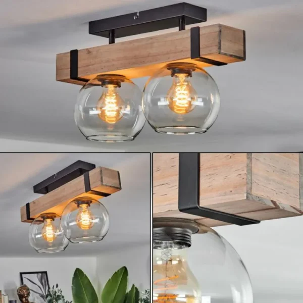 hofstein Plafonnier - Verre Montgomery Écru, Noir, 2 lumières* Lampes Modernes
