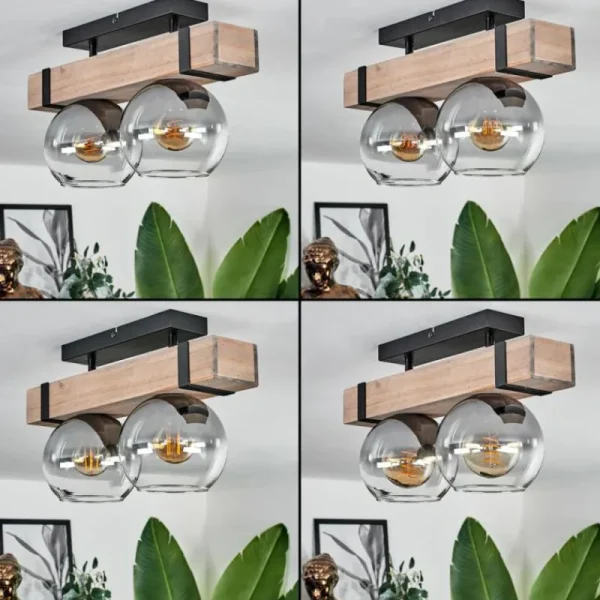 hofstein Plafonnier - Verre Montgomery Écru, Noir, 2 lumières* Lampes Modernes