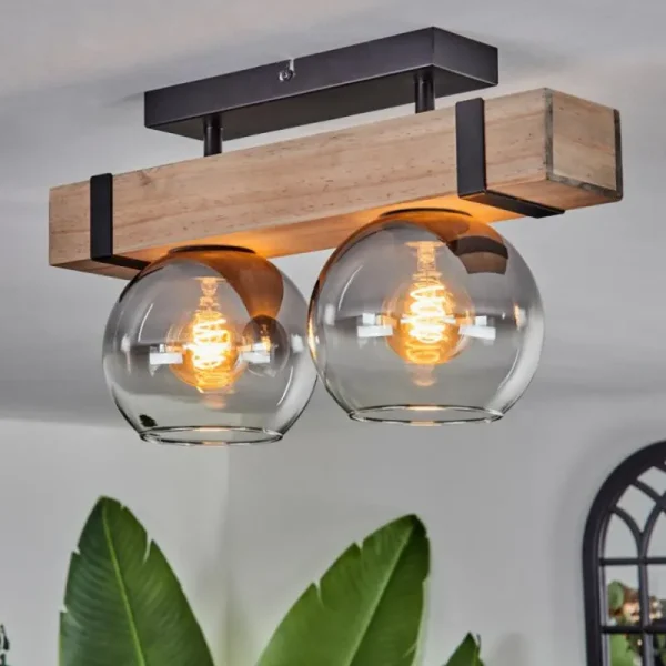 hofstein Plafonnier - Verre Montgomery Écru, Noir, 2 lumières* Lampes Modernes