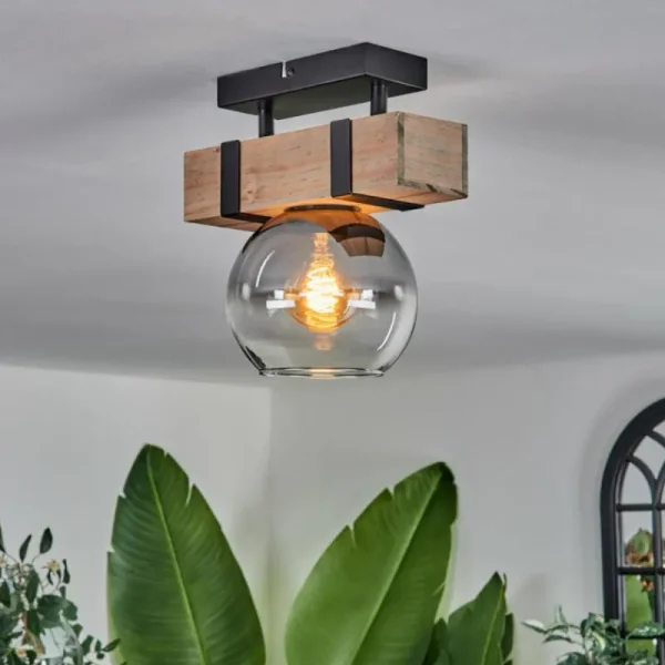 hofstein Plafonnier - Verre Montgomery Écru, Noir, 1 lumière* Lampes Modernes