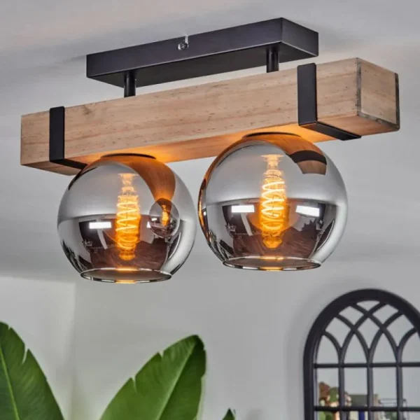 hofstein Plafonnier - Verre Montgomery Écru, Noir, 2 lumières* Lampes Modernes