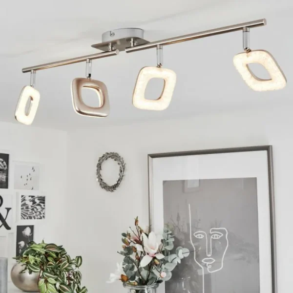 hofstein Plafonnier Villenauxe LED Chrome, Nickel mat, 4 lumières* Lampes Modernes