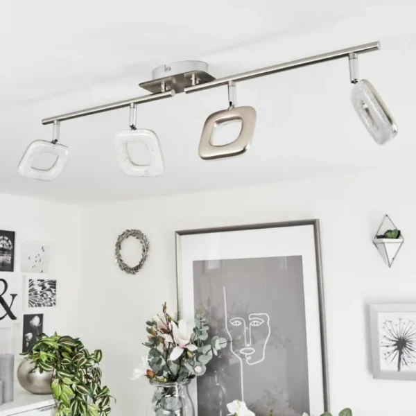 hofstein Plafonnier Villenauxe LED Chrome, Nickel mat, 4 lumières* Lampes Modernes
