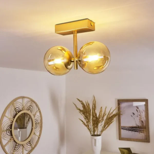 hofstein Plafonnier Alden Laiton, 2 lumières* Lampes En Verre