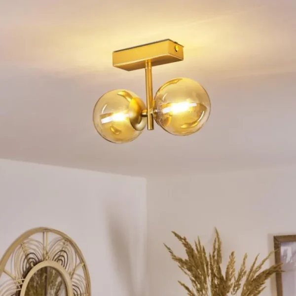 hofstein Plafonnier Alden Laiton, 2 lumières* Lampes En Verre