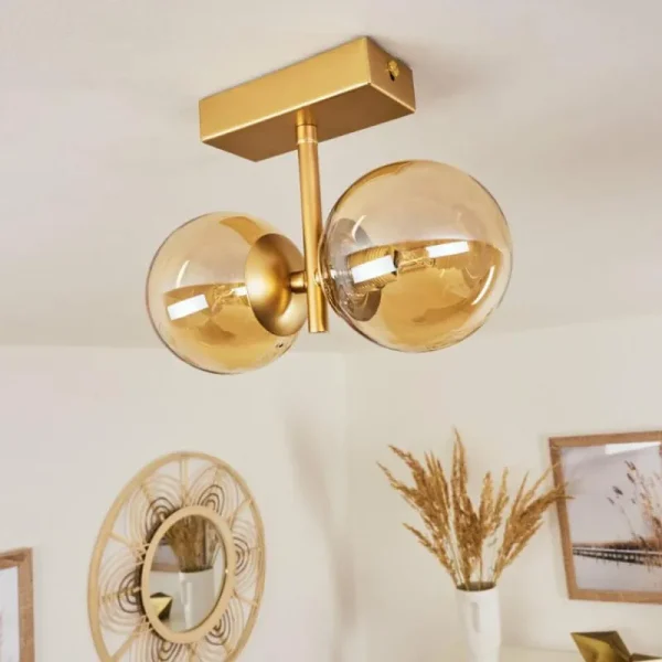hofstein Plafonnier Alden Laiton, 2 lumières* Lampes En Verre