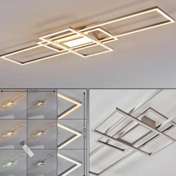 hofstein Plafonnier Alsterbro LED Nickel mat, 1 lumière, Télécommandes* Lampes Modernes