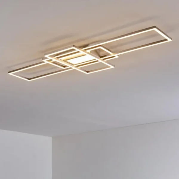 hofstein Plafonnier Alsterbro LED Nickel mat, 1 lumière, Télécommandes* Lampes Modernes