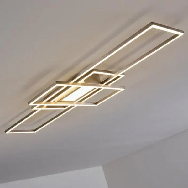 hofstein Plafonnier Alsterbro LED Nickel mat, 1 lumière, Télécommandes* Lampes Modernes