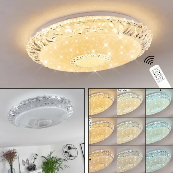 hofstein Plafonnier Avoriaz LED Transparent, Blanc, 1 lumière, Télécommandes* Lampes Modernes