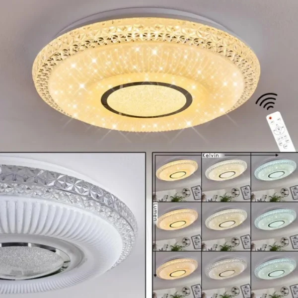 hofstein Plafonnier Avoriaz LED Transparent, Blanc, 1 lumière, Télécommandes* Lampes Modernes