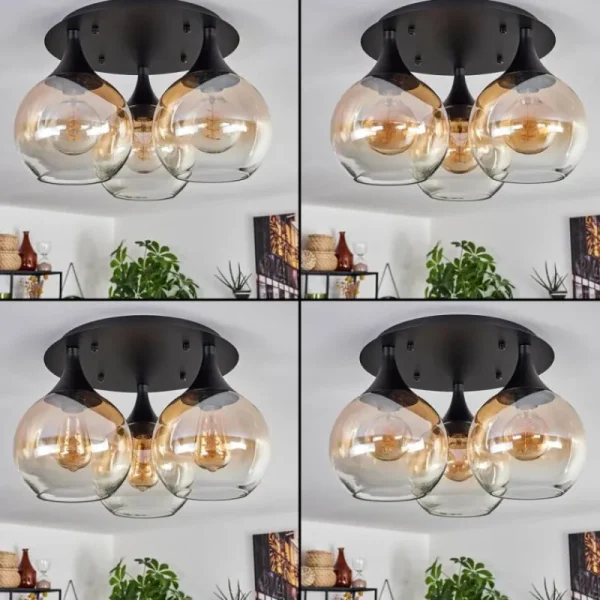 hofstein Plafonnier Azurara Noir, 3 lumières* Lampes En Verre