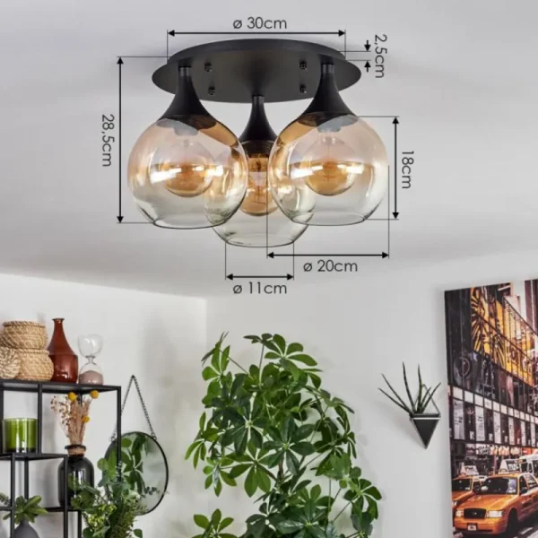 hofstein Plafonnier Azurara Noir, 3 lumières* Lampes En Verre