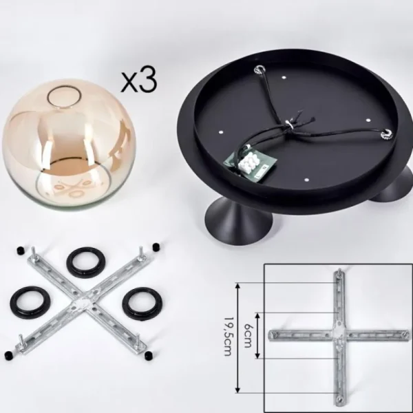 hofstein Plafonnier Azurara Noir, 3 lumières* Lampes En Verre