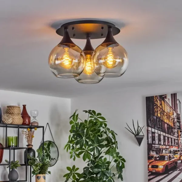 hofstein Plafonnier Azurara Noir, 3 lumières* Lampes En Verre