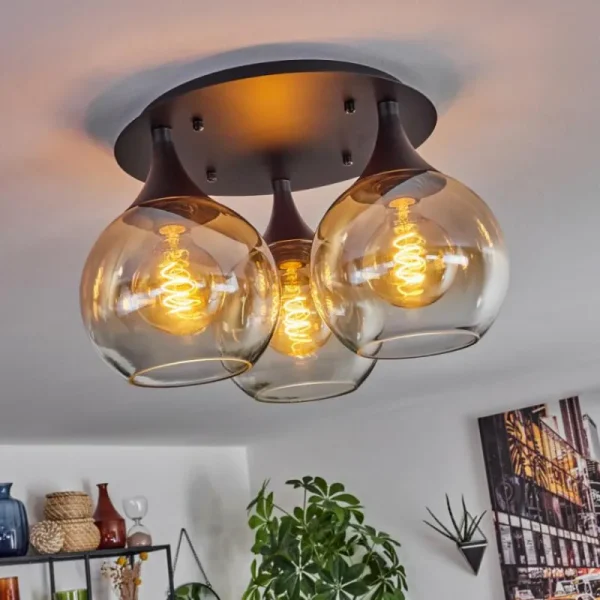 hofstein Plafonnier Azurara Noir, 3 lumières* Lampes En Verre