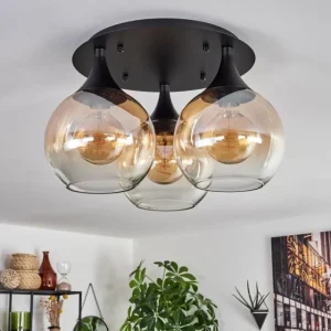 hofstein Plafonnier Azurara Noir, 3 lumières* Lampes En Verre