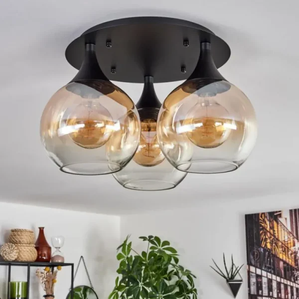 hofstein Plafonnier Azurara Noir, 3 lumières* Lampes En Verre