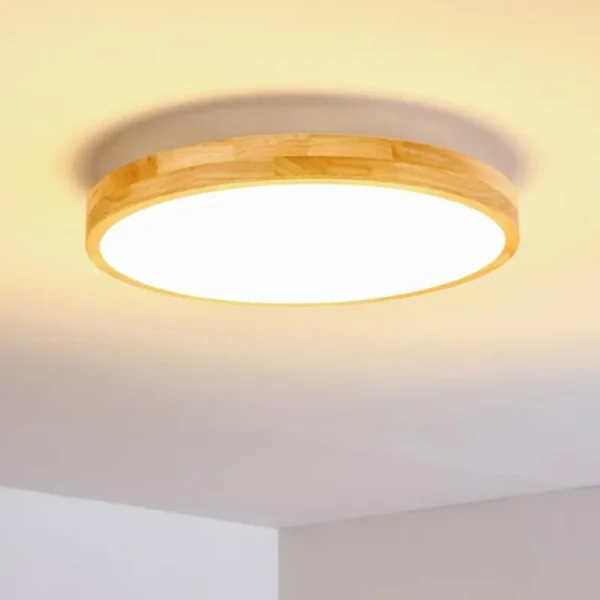 hofstein Plafonnier Bagaha LED Bois clair, 1 lumière, Télécommandes* Lampes Modernes