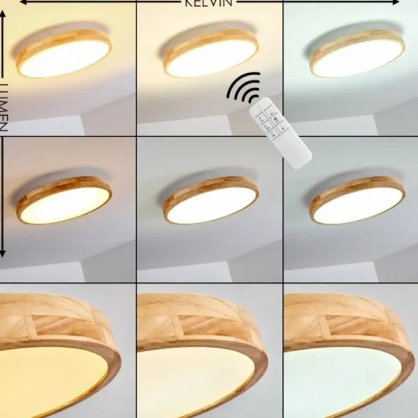 hofstein Plafonnier Bagaha LED Bois clair, 1 lumière, Télécommandes* Lampes Modernes