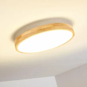hofstein Plafonnier Bagaha LED Bois clair, 1 lumière, Télécommandes* Lampes Modernes
