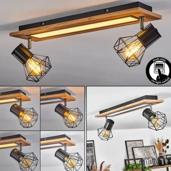 hofstein Plafonnier Bardhaman LED Chrome, Couleur bois, Noir, Blanc, 3 lumières* Lampes Modernes