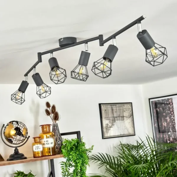 hofstein Plafonnier Baripada Anthracite, Chrome, 6 lumières* Lampes Modernes