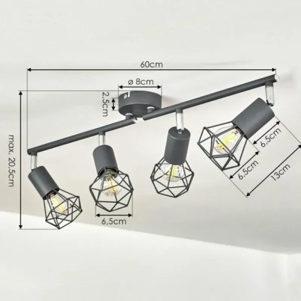 hofstein Plafonnier Baripada Anthracite, Chrome, 4 lumières* Lampes Modernes