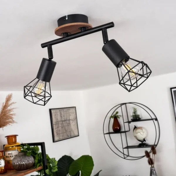 hofstein Plafonnier Baripada Bois foncé, Noir, 2 lumières* Lampes Modernes