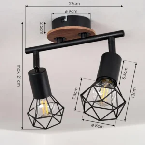 hofstein Plafonnier Baripada Bois foncé, Noir, 2 lumières* Lampes Modernes